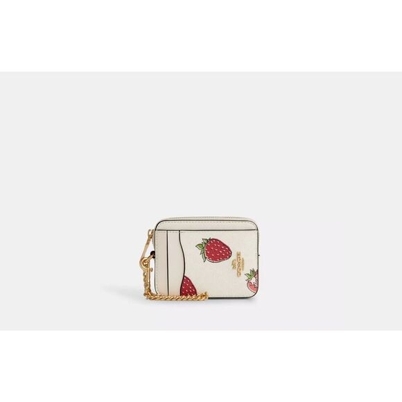 NWT COACH CAR32 STRAWBERRY PRINT ID BADGE Zip Card WALLET - Picture 6 of 7